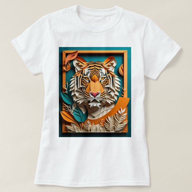 T-shirt Tiger 3D Paper Art Design (Design devant)