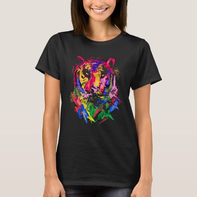 T-shirt Tiger Art Animal Lovers Colourful (Devant)