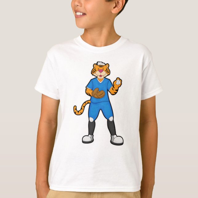 T-shirt Tiger au baseball avec gant et Casquette de baseba (Devant)