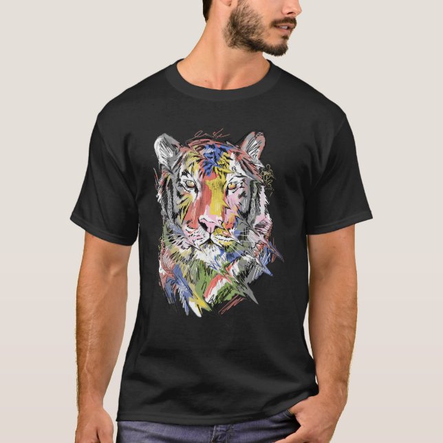 T-shirt Tiger Colourful Art Animal Lovers (Devant)