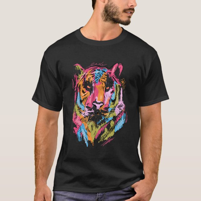 T-shirt Tiger Colourful Art Animal Lovers Tiger Motif (Devant)