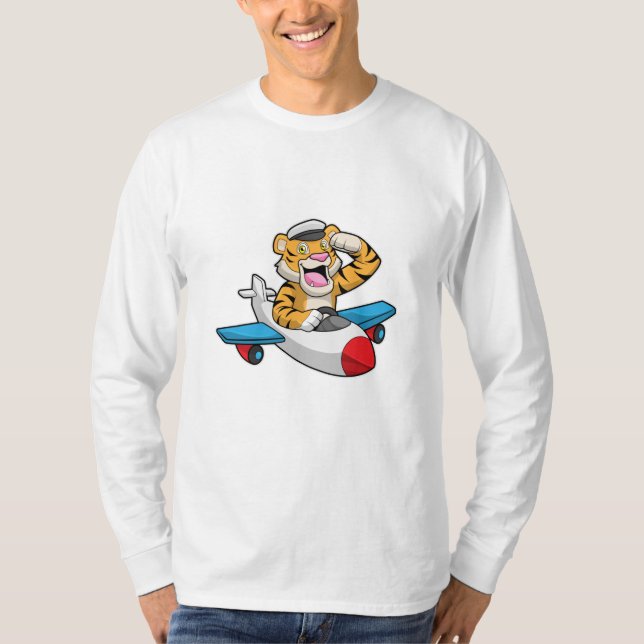T-shirt Tiger comme pilote dans l'avion (Devant)