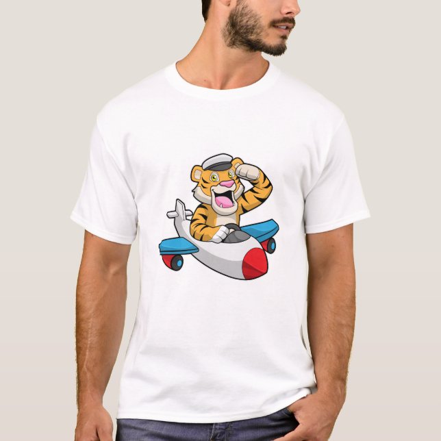 T-shirt Tiger comme pilote dans l'avion (Devant)