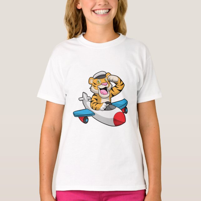T-shirt Tiger comme pilote dans l'avion (Devant)