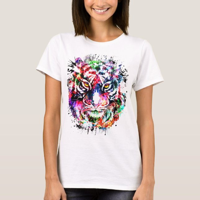 T-shirt Tiger | Dessin coloré | Art Abstrait (Devant)