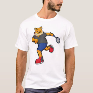 T-shirt Tiger en tant que joueur de tennis avec raquette d