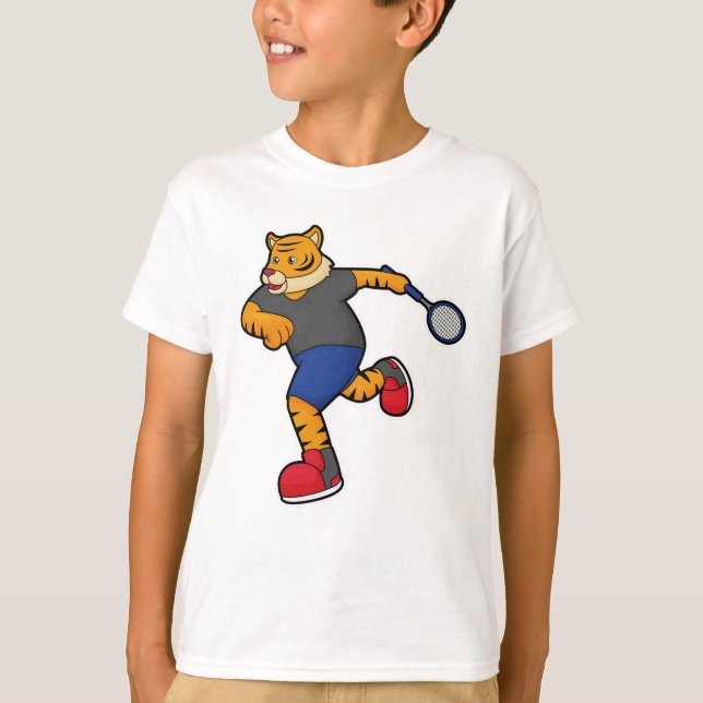 T-shirt Tiger en tant que joueur de tennis avec raquette d (Devant)