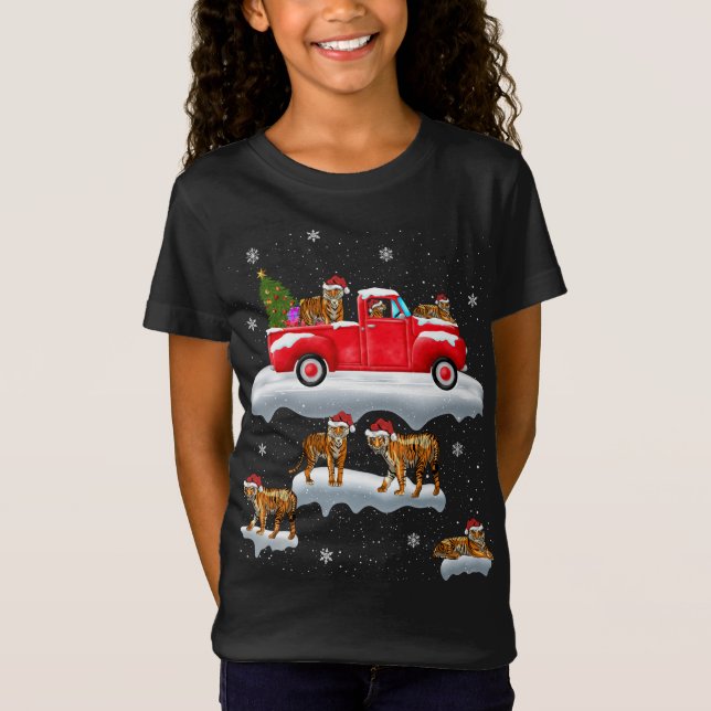T-Shirt Tiger équitation Camion Rouge Joyeux Noël Noël X m (Devant)