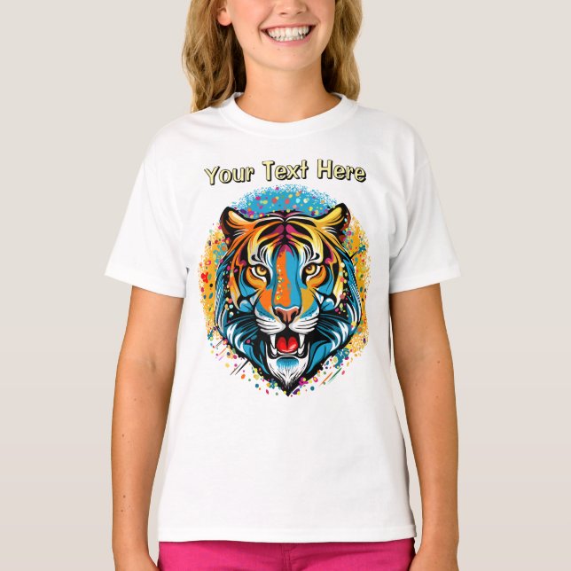 T-shirt Tiger Head Rainbow colors paint stains (Devant)