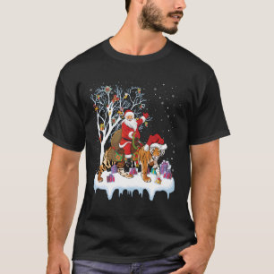 T-shirt Tiger Lover Xmas Cadeau Père Noël Riding Tiger Pou