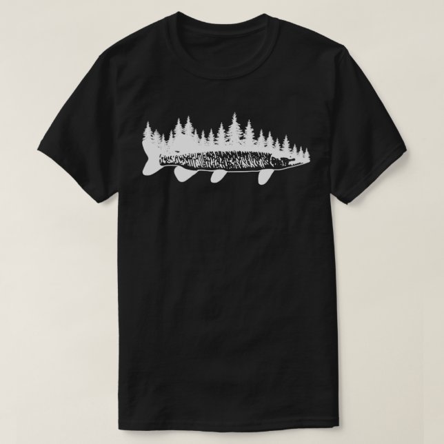 T-shirt Tiger Musky Pine Forest Treeline Pêche extérieure (Design devant)