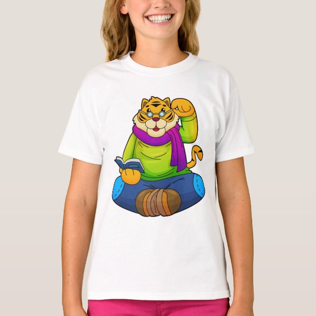T-shirt Tiger Nerd avec Livre (Devant)