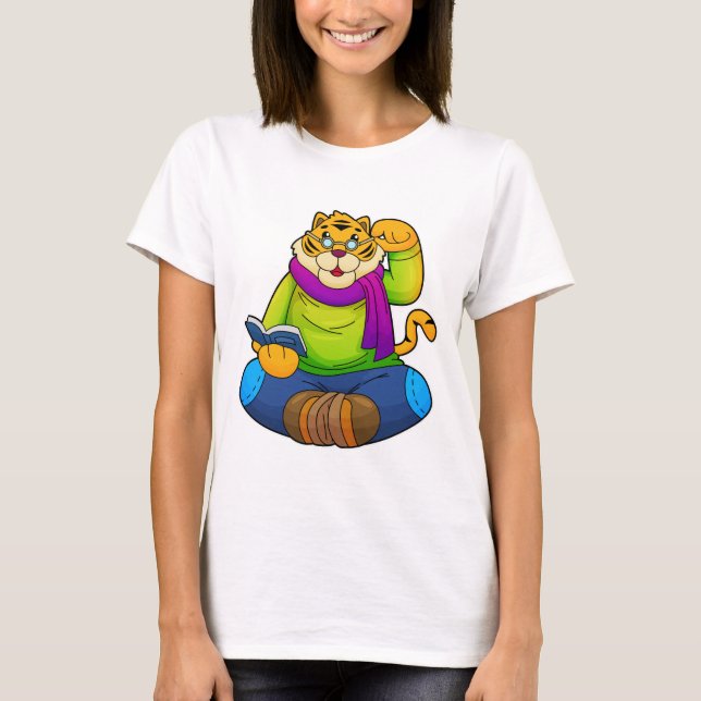 T-shirt Tiger Nerd avec Livre (Devant)