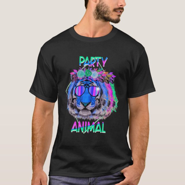 T-shirt Tiger Party Animal Drôle 80'S Style Anniversaire (Devant)