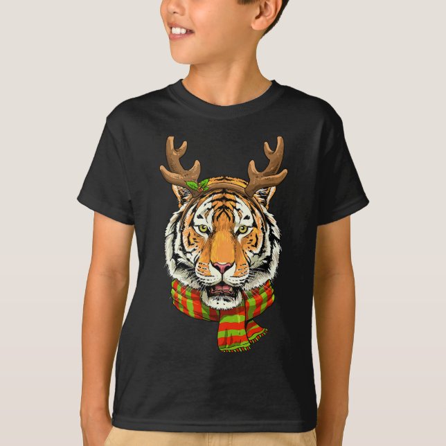 T-shirt Tiger Reindeer Christmas Shirt Animal With Antlers (Devant)