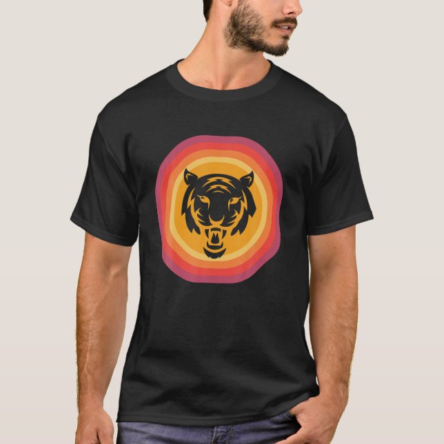 T-shirt Tiger Retro Sunset Wild Cat Roars (Devant)