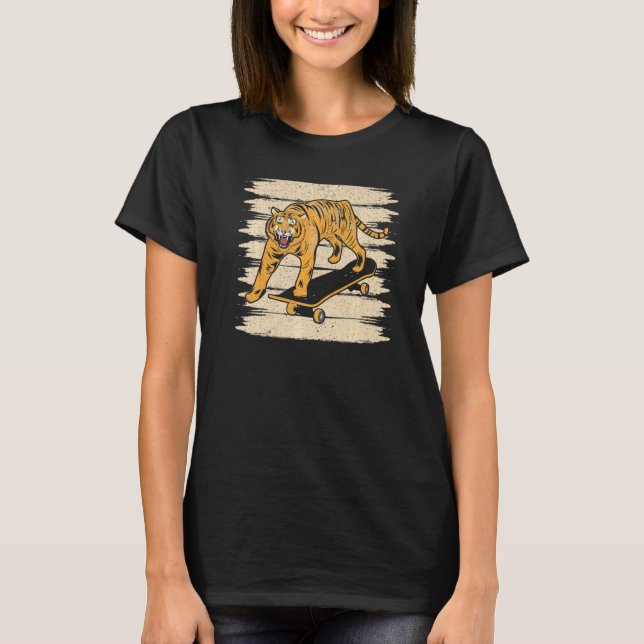 T-shirt Tiger Skateboard Wildlife Animal Zoo Zookeeper   (Devant)