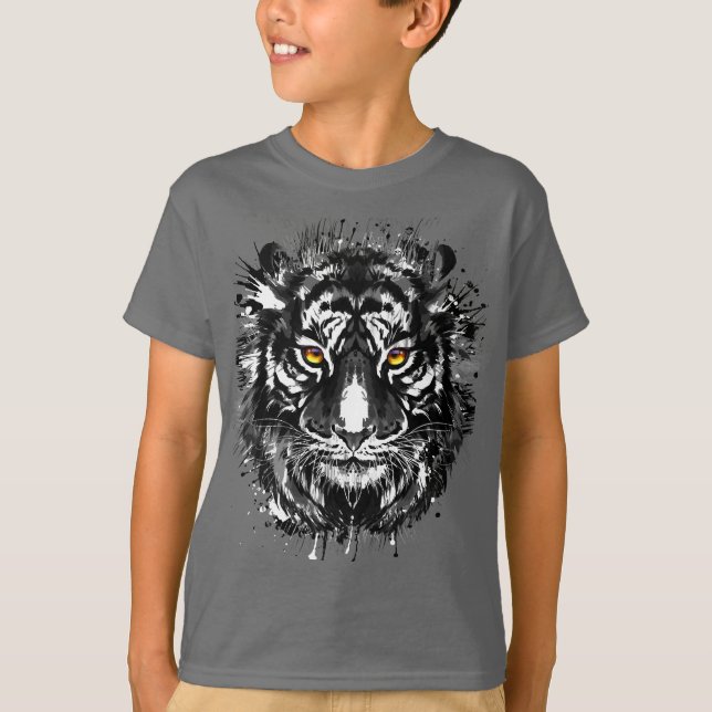 T-shirt Tiger | Tigre noir et blanc (Devant)