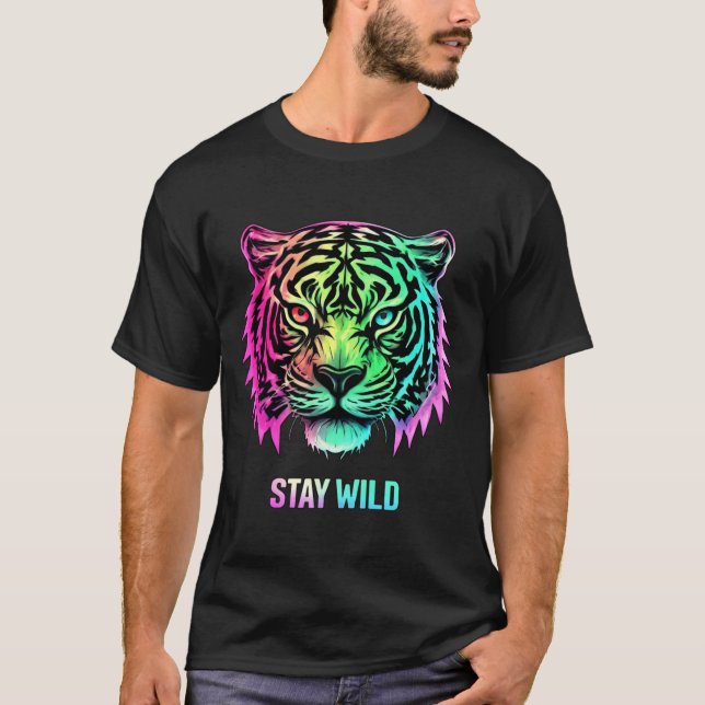 T-shirt Tiger visage avec Bold 3D STAY WILD (Devant)