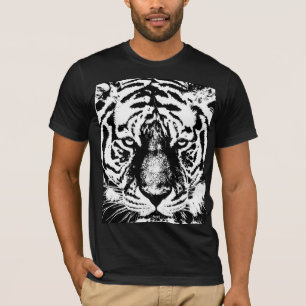 T-shirt Tiger Visage Mens Bella Canvas Manches Courtes Noi