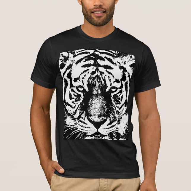 T-shirt Tiger Visage Mens Bella Canvas Manches Courtes Noi (Devant)