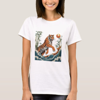 T-shirt Tiger Wave Art - Ukiyo-e Bamboo Sunset Design