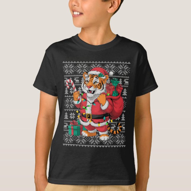T-shirt Tiger Xmas Sweater Style Ugly Santa Bengal Tiger C (Devant)