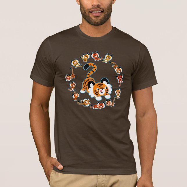 T-shirt Tigers Cartoon Mignonne Mandala (Bleu) (Devant)