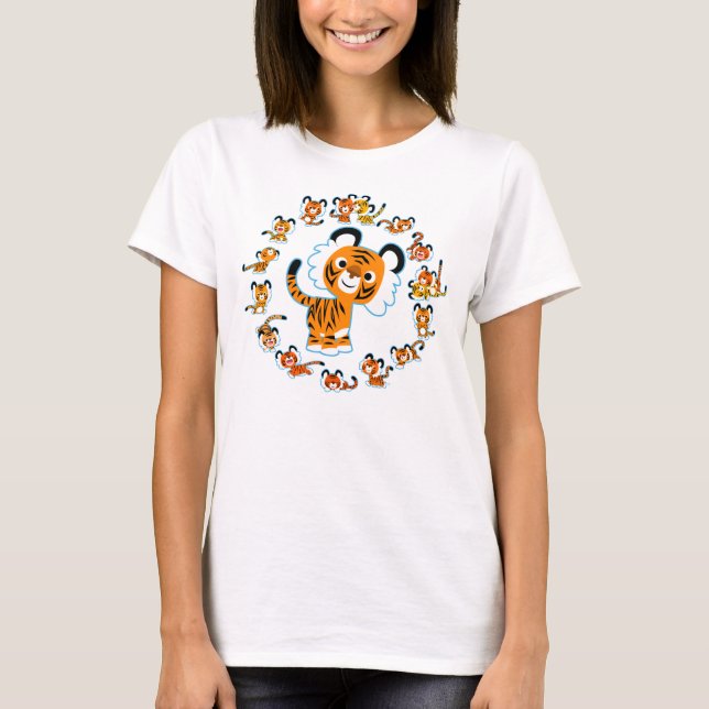T-shirt Tigers de caricature amusants Mandala (bleu) (Devant)
