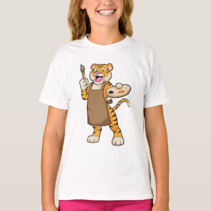 T-shirt Tigre à la peinture avec peinture et pinceau
