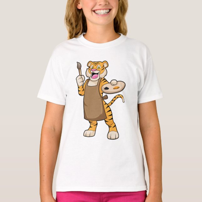 T-shirt Tigre à la peinture avec peinture et pinceau (Devant)