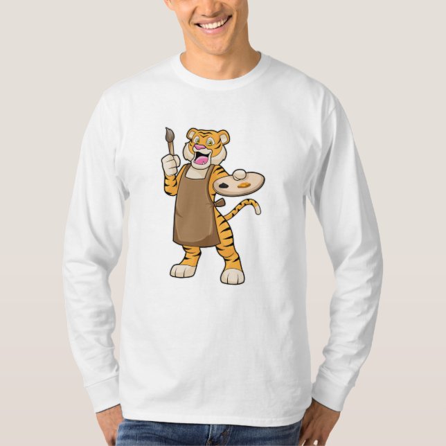 T-shirt Tigre à la peinture avec peinture et pinceau (Devant)