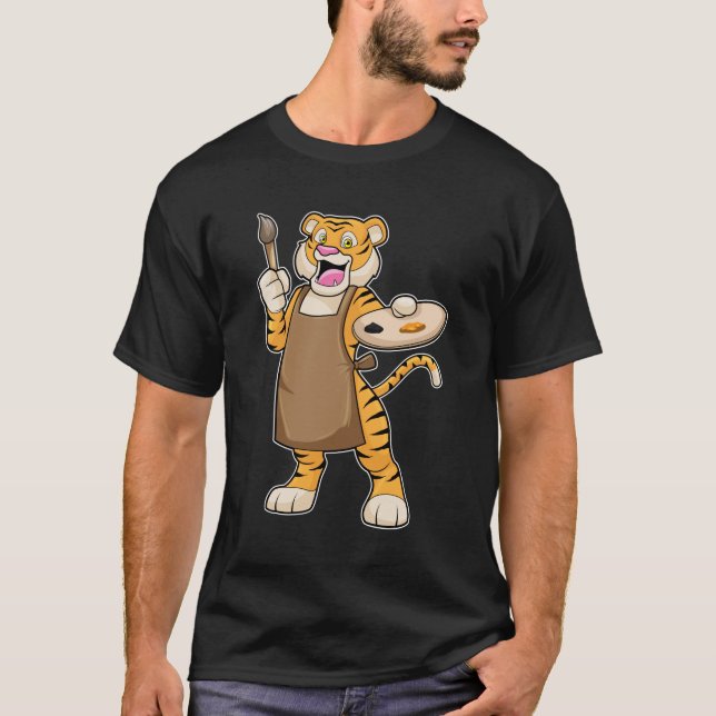 T-shirt Tigre à la peinture avec peinture et pinceau (Devant)