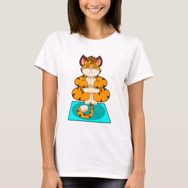 T-shirt Tigre au Yoga sur tapis de Yoga (Devant)