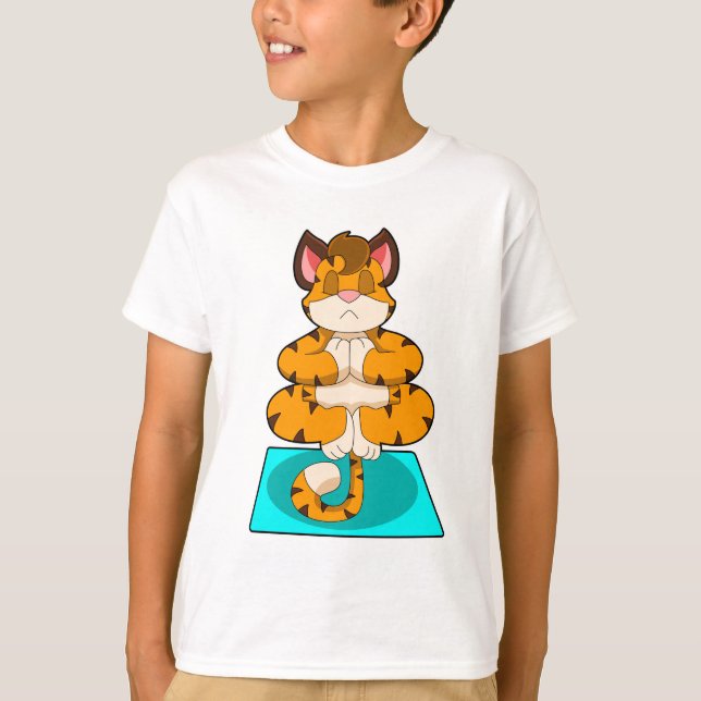 T-shirt Tigre au Yoga sur tapis de Yoga (Devant)