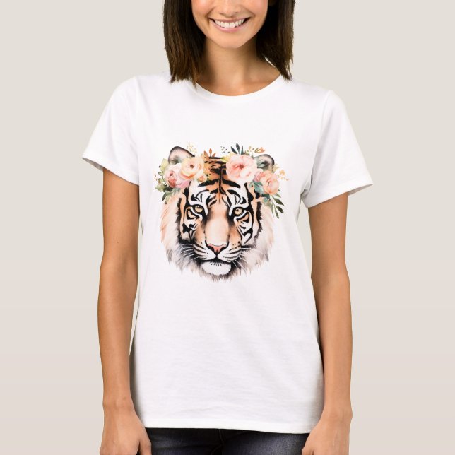T-shirt Tigre aux Fleurs – Grappe Audacieuse & Bel (Devant)