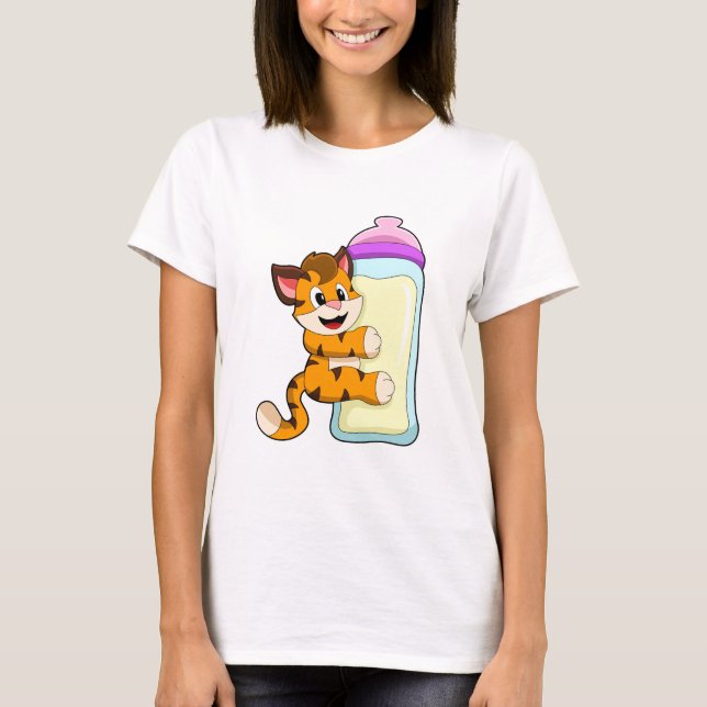 T-shirt Tigre avec Bébé bouteille de lait (Devant)