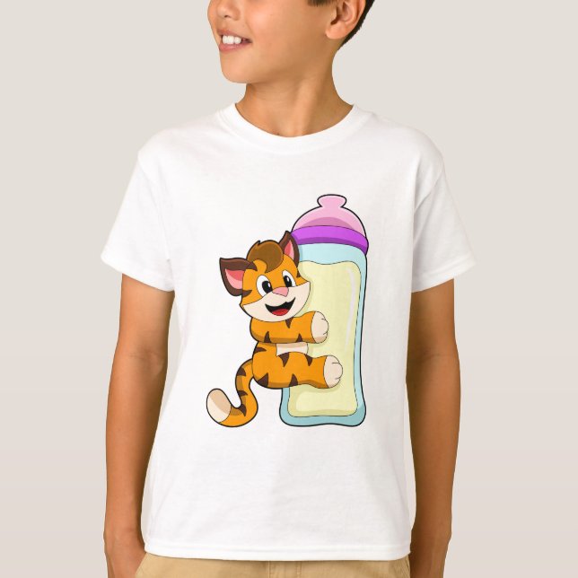 T-shirt Tigre avec Bébé bouteille de lait (Devant)
