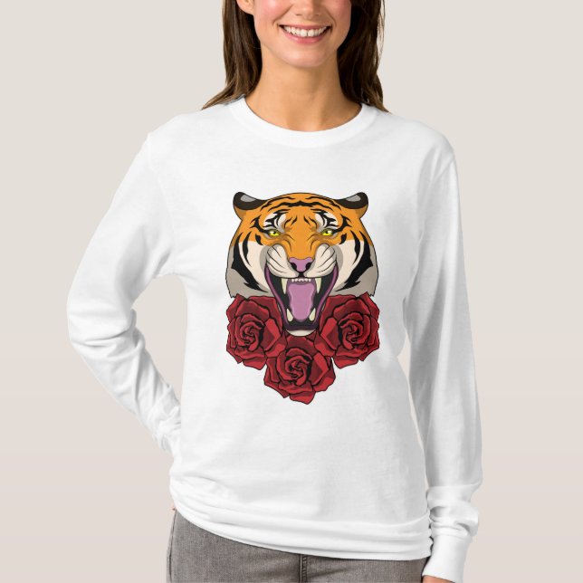 T-shirt Tigre avec Rose (Devant)