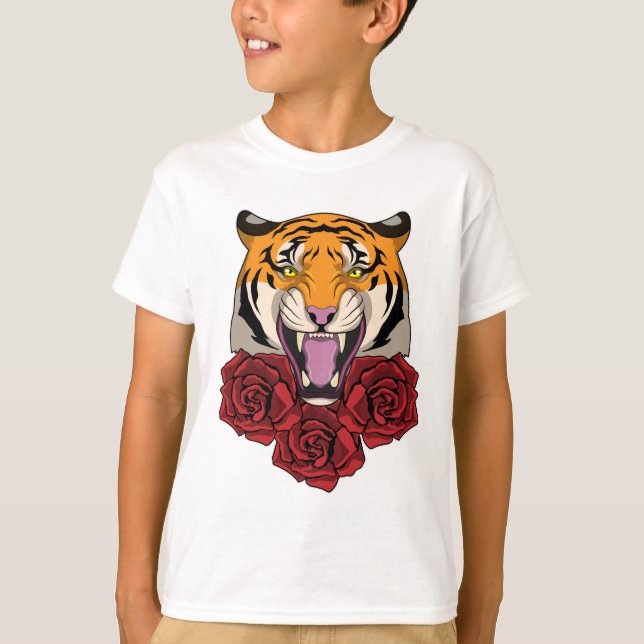 T-shirt Tigre avec Rose (Devant)