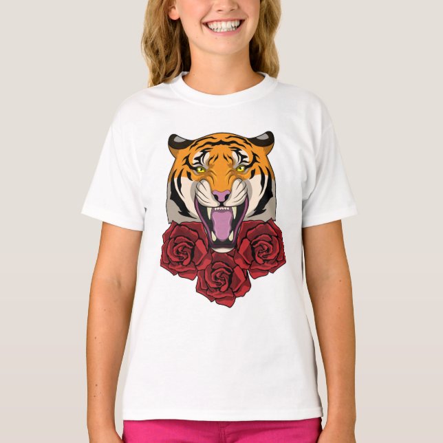 T-shirt Tigre avec Rose (Devant)
