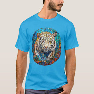 T-shirt Tigre blanc dans un motif circulaire vibrant