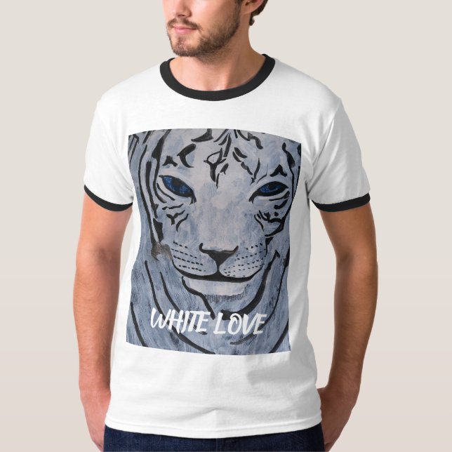 T-SHIRT TIGRE BLANC PAR PAULA REILLY. (Devant)