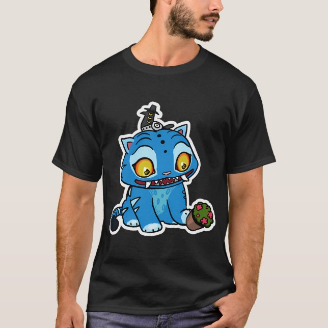 T-shirt Tigre bleu joue avec pot (Devant)