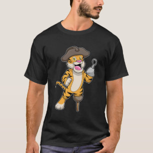 T-shirt Tigre comme pirate avec jambe en bois et main croc