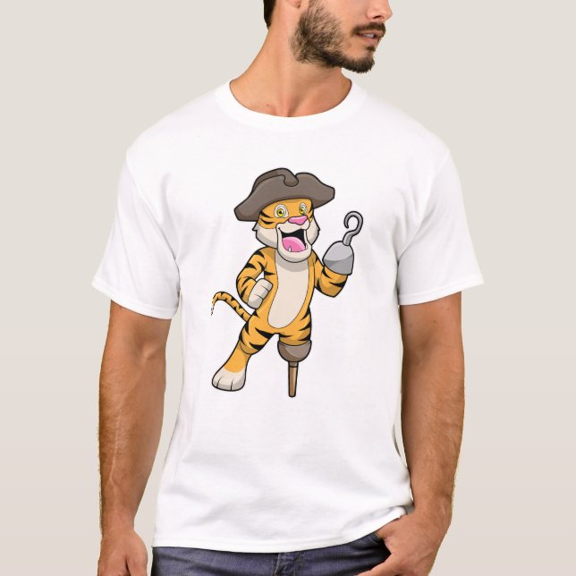 T-shirt Tigre comme pirate avec jambe en bois et main croc (Devant)