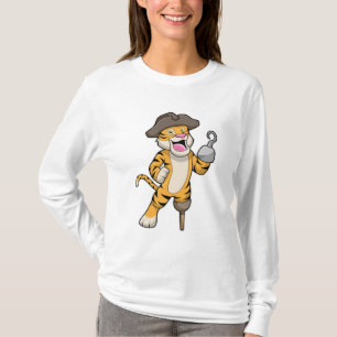 T-shirt Tigre comme pirate avec jambe en bois et main croc