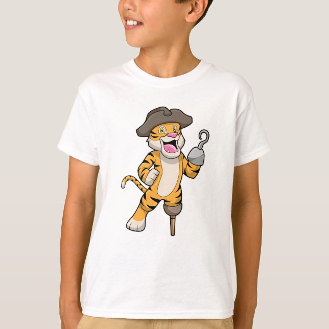 T-shirt Tigre comme pirate avec jambe en bois et main croc (Devant)