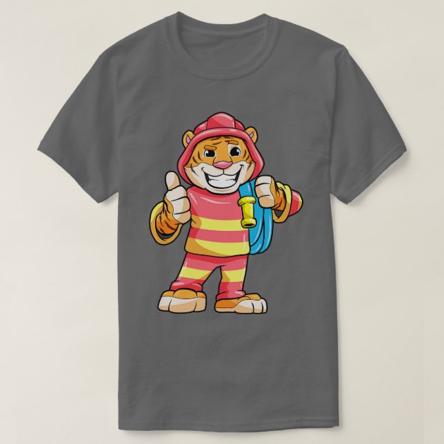 T-shirt Tigre comme pompier avec tuyau (Design devant)