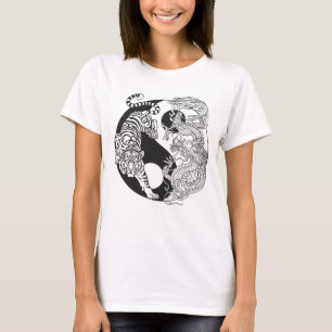 T-shirt Tigre contre dragon. Symbole Yin Yang